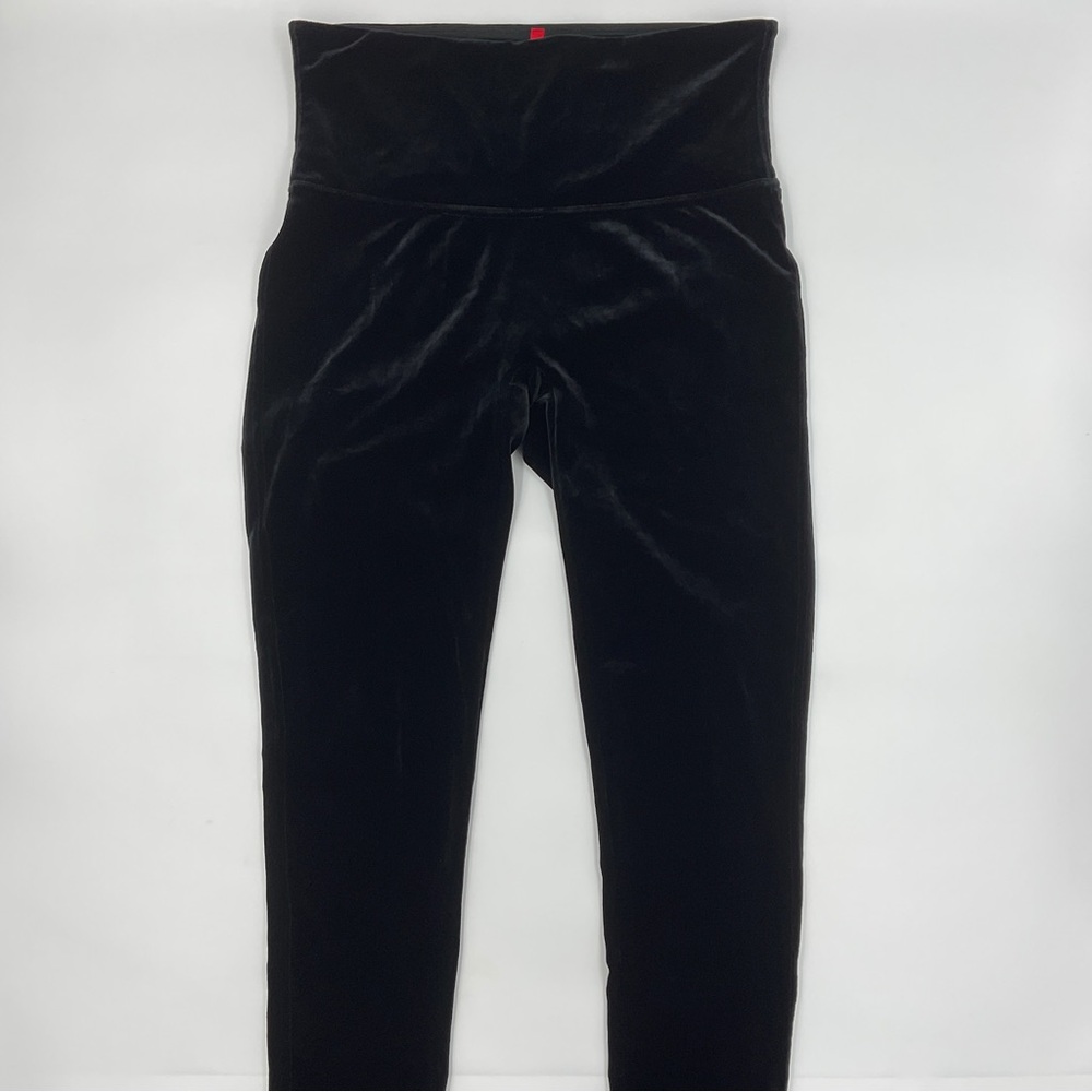 Spanx EUC Shiny Velvet High Waisted Leggings Black L Bodycon Holiday Shapewear - Picture 15 of 16